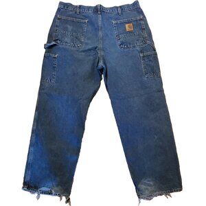 Carhartt Baggy Jeans Mens 38x30 B13 Original Dungaree Distressed Blue Denim USA